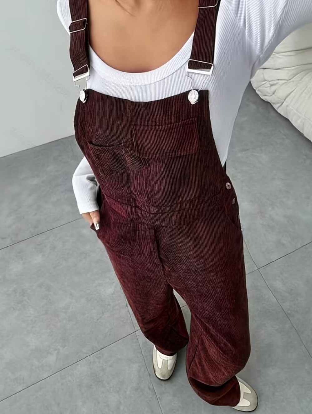 Women's Burgundy Corduroy Overalls Jeans Bibs
